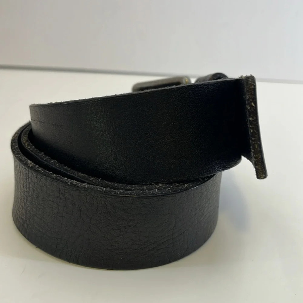 Fossil Black Leather Belt with Silver Toned Double Prong Buckle- Men’s size 36